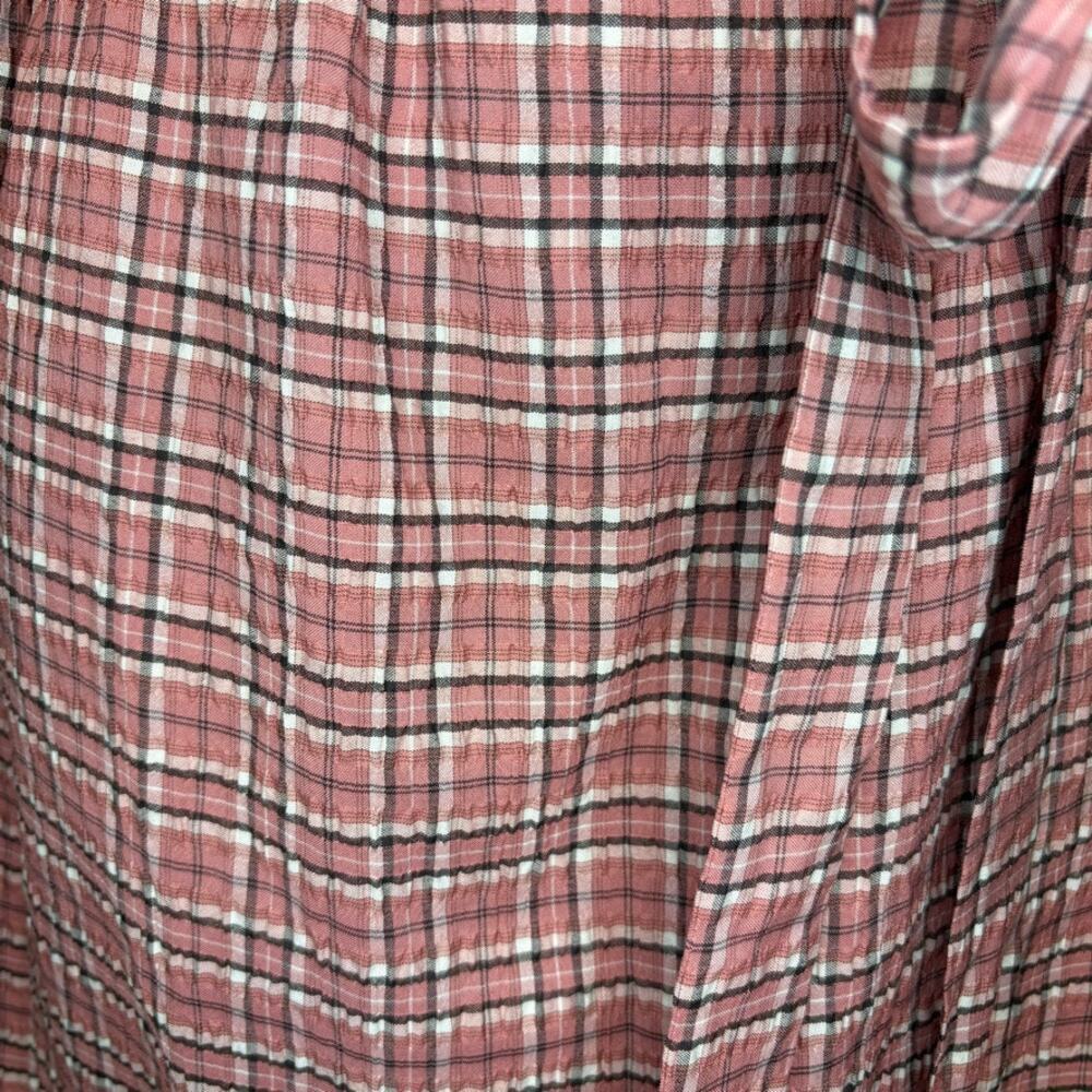 Loft Outlet Cottagecore Puff Sleeve Prairie Plaid Seersucker Belted Dress Sz L - Picture 3 of 6